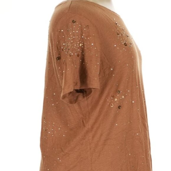 SOFT SURROUNDING WOMEN TOP LINEN SEQUINS SHORT SLEEVES - Picture 3 of 6